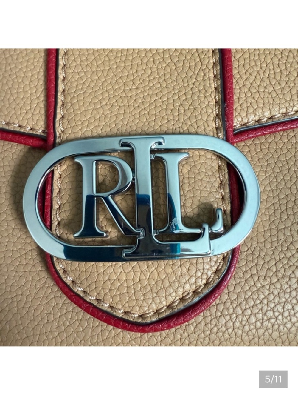 Ralph Lauren tan Crossbody Bag with Red Trim - Picture 5 of 8
